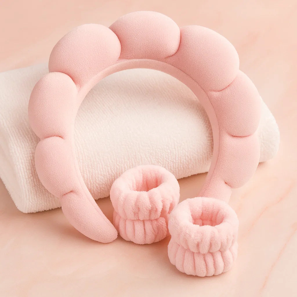 🩷 Soft Spa Set - Bandeau & Poignets Luxe Microfibre