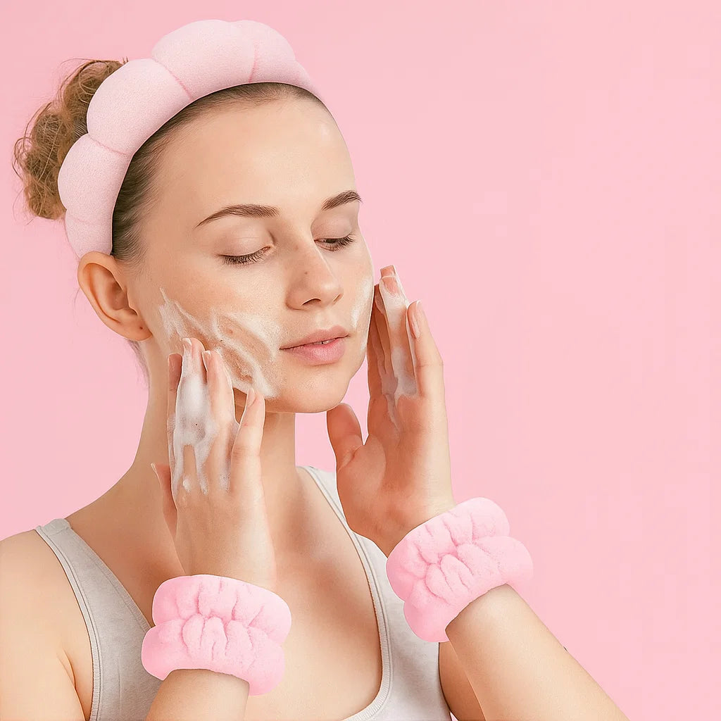 🩷 Soft Spa Set - Bandeau & Poignets Luxe Microfibre